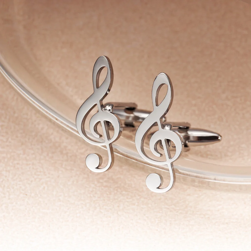 Tangula Fashion Musical Note Stainless Steel Cufflinks Musical Symbol Shape Men's Shirt Accessories Party Wedding Jewelry