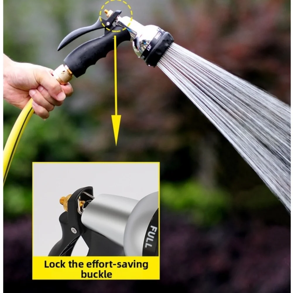 7-Setting Garden Watering Nozzle Made of Rubber-Coated Metal and Copper Designed with Ergonomic Grip for Reduced Hand Fatigue