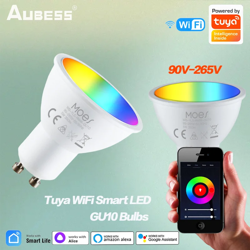 Tuya WiFi Smart LED GU10 Bulbs RGBW C+W 5W Dimmable Lamps Smart Life Via App Remote Control Works With Voice Alexa Google Home