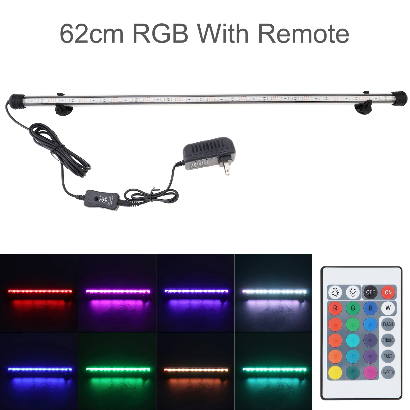 18-62CM Aquarium Fish Tank LED Light 5050 SMD RGB Submersible Waterproof Strip Light with Remote Control