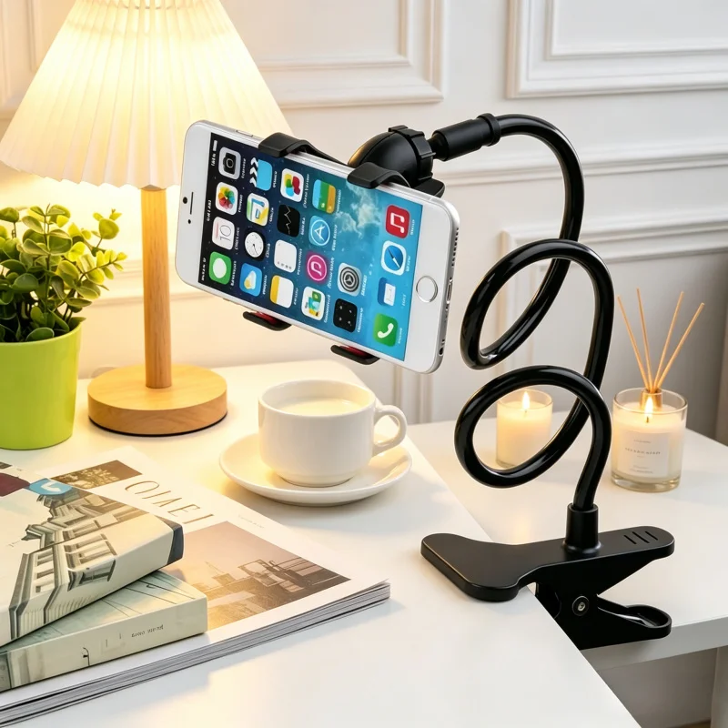 

360° Rotating Flexible Lazy Phone Bracket, Adjustable Clip Mount, Sturdy Support Holder for Bed Desk Home, Compatible with All S