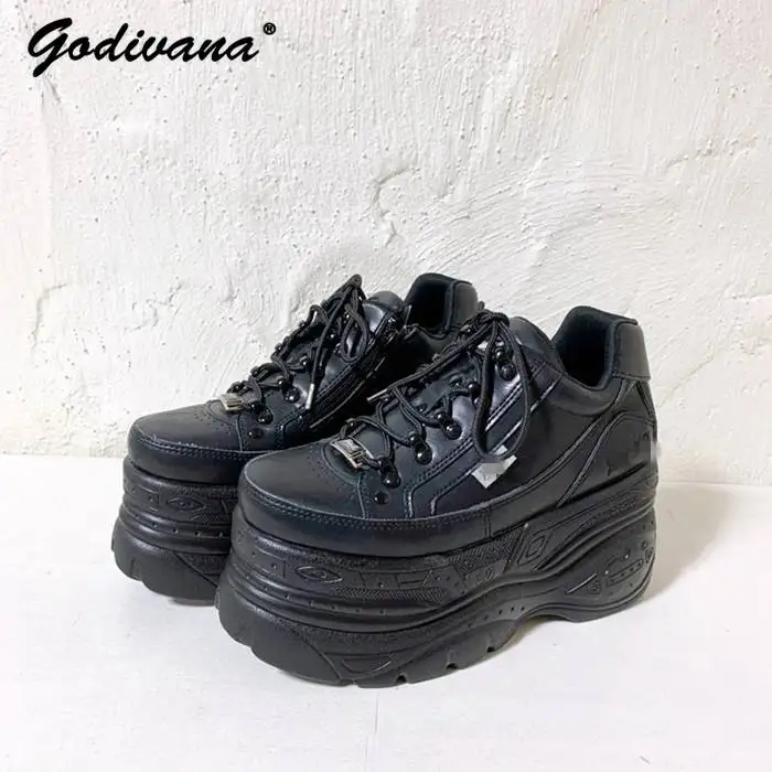 

Japanese Style Thick Bottom Platform Side Zipper Women Students Comfortable Casual Sneakers Shoes Women's Sports Shoes