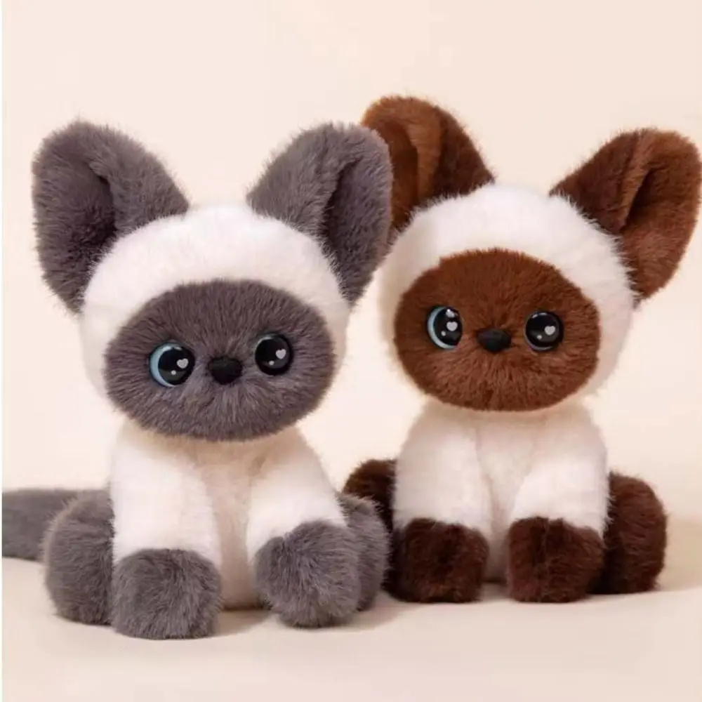Boys Girls Stuffed Animal Siamese Cat Cute Sitting Desktop Ornament Stuffed Devon Rex Cartoon Kitten Cat Xmas Gifts