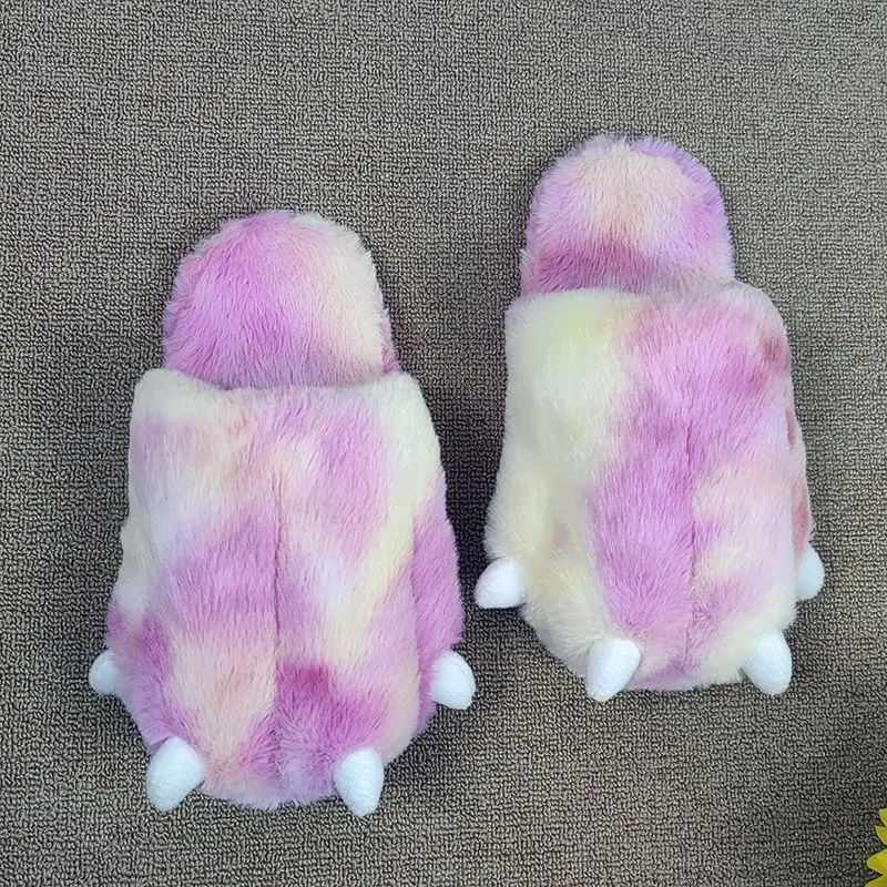 Colorful Animal Paw Slippers Women Home Warm Plump 3D Cotton Shoes Girls Gift Slippers Indoor Fluffy Furry Bear Claw Slides