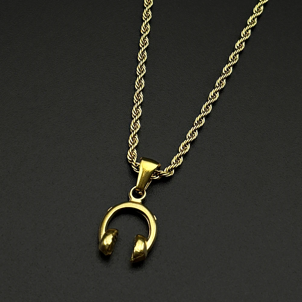 Chaîne de casque audio hip-hop rock pour femmes et hommes, en acier inoxydable couleur or, pour les amateurs de musique, fête, Y2K, collier pendentif masculin, bijoux, cadeaux