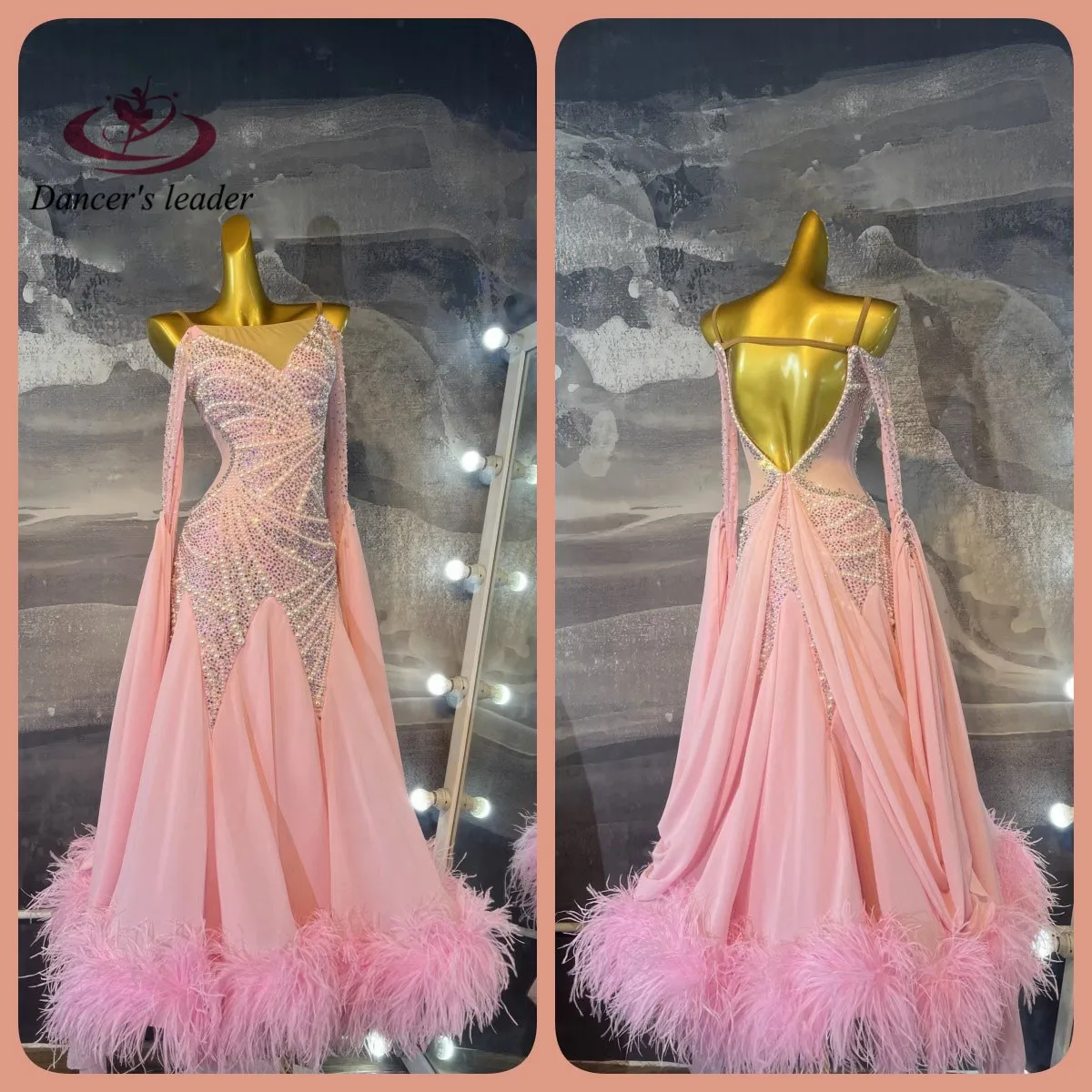 Ballroom Dress High-end Customized With Diamond Fluffy Tail Waltz Dance Dress Female Adult Stage Professional Clothing