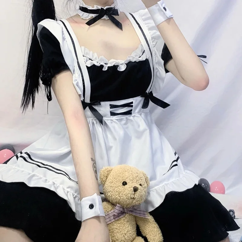 Vestido de delantal blanco y negro de Anime japonés para niñas, disfraces de sirvienta Lolita, traje de mucama de camarera, vestido de Cosplay de sirvienta francesa