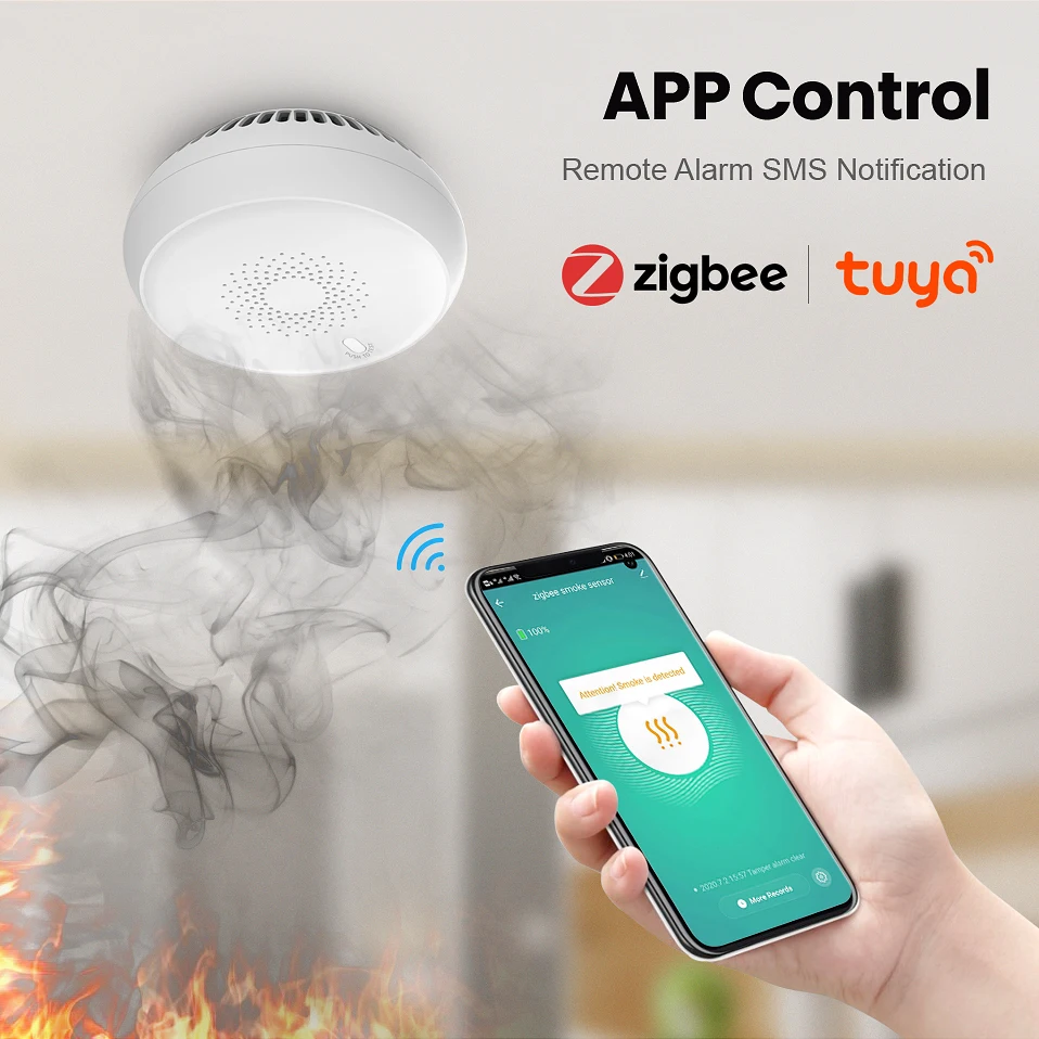 AVATTO Tuya Zigbee Smart Smoke Detector,Smart Life APP Fire Alarm Sensor Home Security System Firefighters Work for Gateway Hub