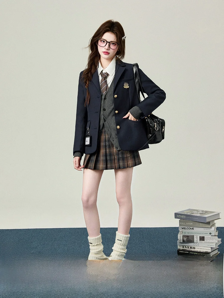 

Женский пиджак Fluttoned Lady's с пуговицами, в стиле школьной формы, для женщин, верхняя одежда, весенняя мода