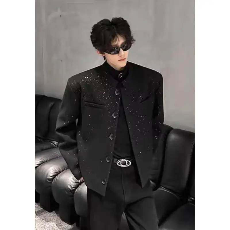 

Мужской пиджак в гонконгском стиле для уличной моды, танцев, свадеб и выступлений, мягкий, дышащий, повседневный, с длинным рукавом, весна-лето