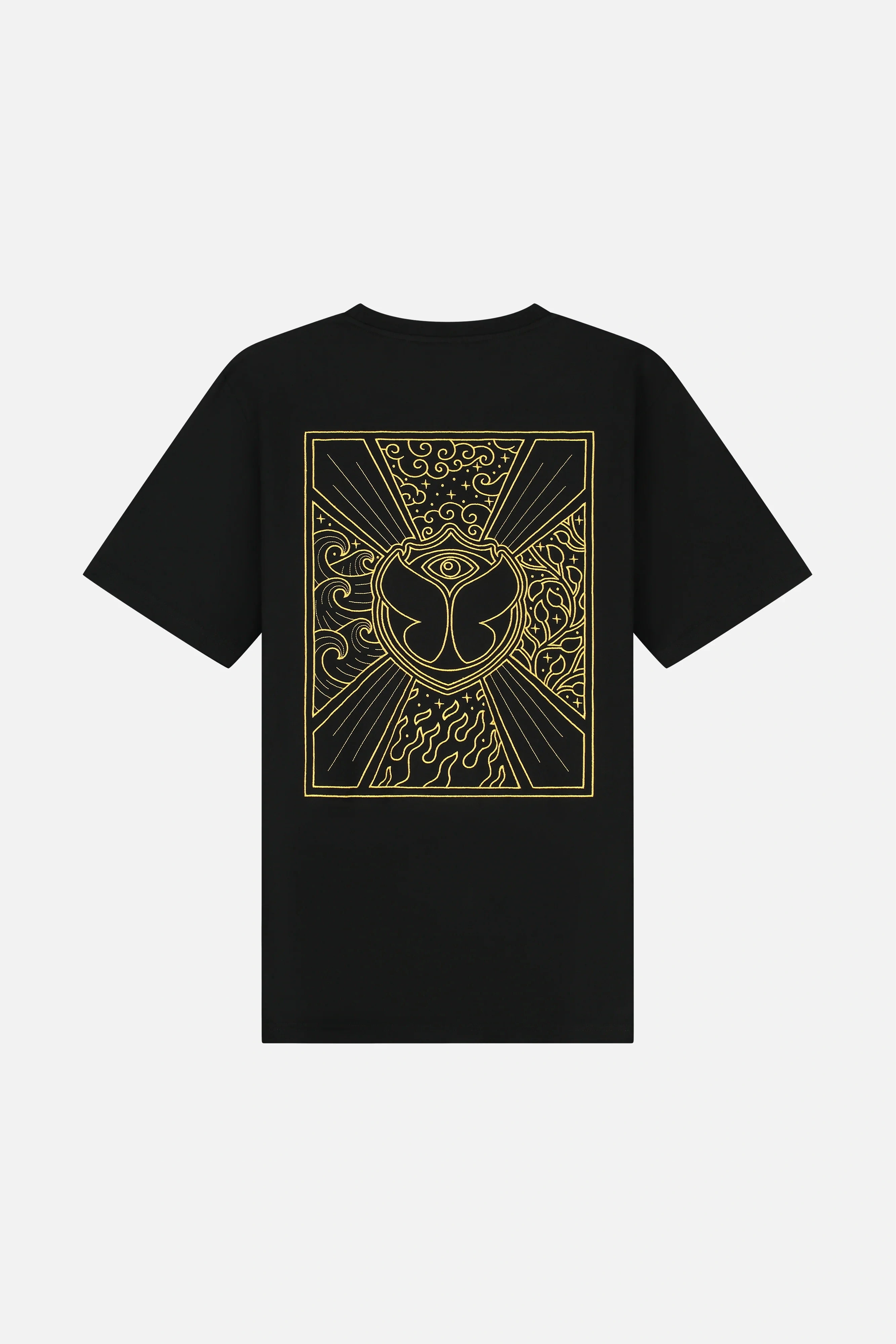 2026 Trend Golden Line Mystic Mask Tarot Graphic T-shirt Men Vintage Ornament Totem Print Casual Streetwear Short Sleeve Tee