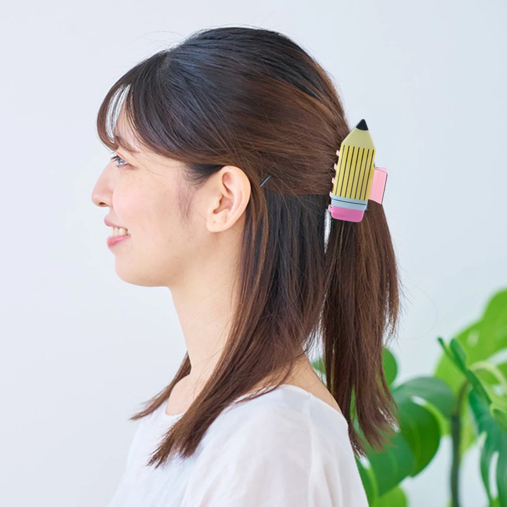 2 قطعة مقاطع الشعر العودة إلى المدرسة مضحك قلم رصاص لطيف المشابك الشعر الإبداعية قلم رصاص على شكل مخلب كليب إكسسوارات الشعر