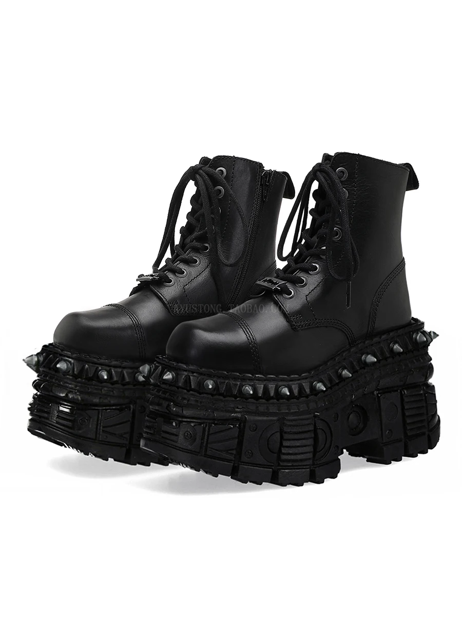 

Bottes de moto à rivets en métal Punk noir, nouvelle collection Rock Street,chaussures de sport décontractées à la mode, 2025