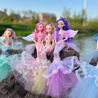 45cm Colorful Mermaid Doll Rainbow Princess Toy Children's Pretend Play House Dress Up Toy Christmas Birthday Gift for Girls
