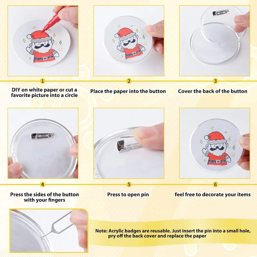 Happizza 25 peças de alfinetes de botão transparentes acrílicos 2.76 unidades, emblemas de botão diy, emblemas de botões de foto em branco personalizados para cra personalizado