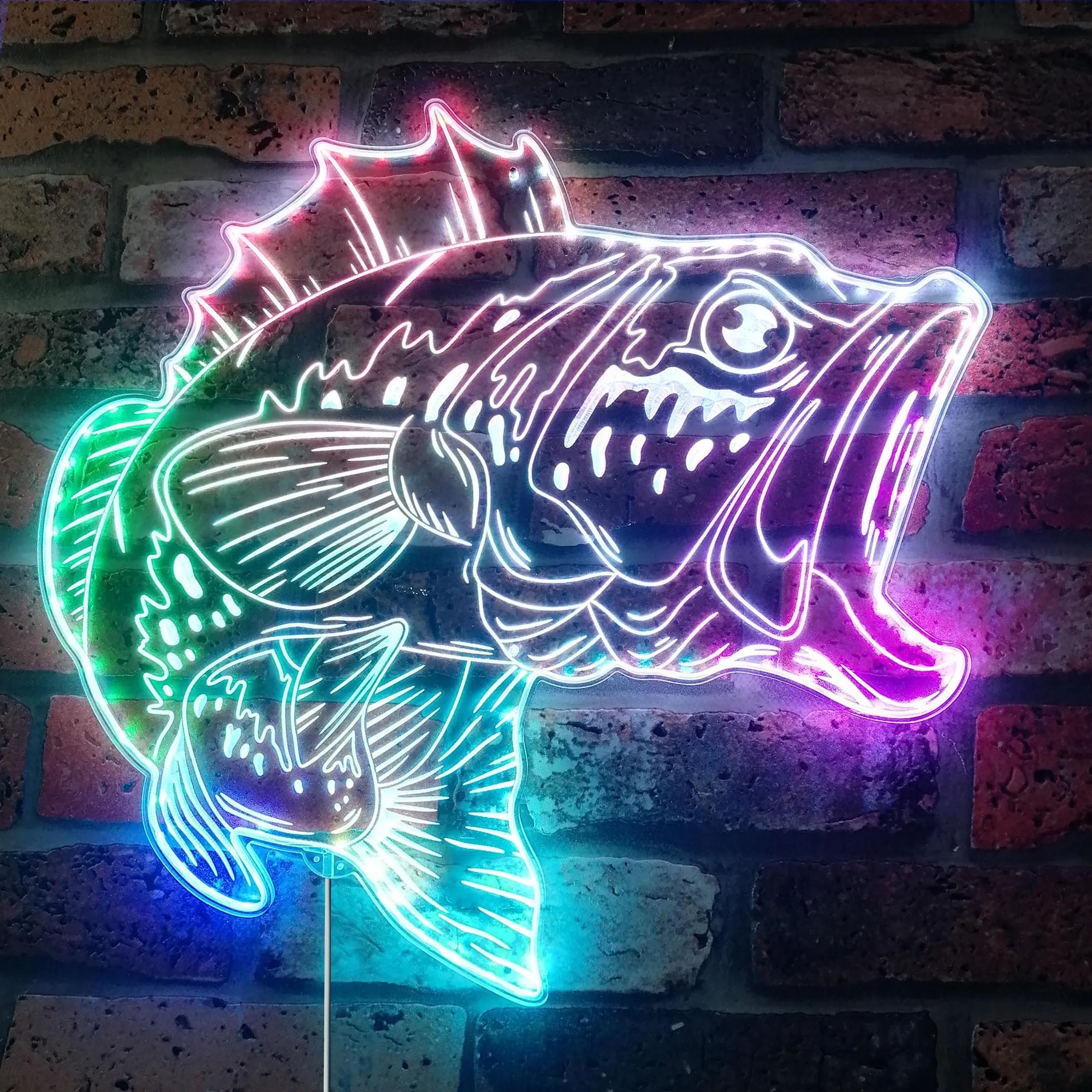 

Bass Fish Fishing Cabin House RGB Dynamic Glam LED Sign - Cut-to-Edge Shape - Smart 3D Wall Decoration