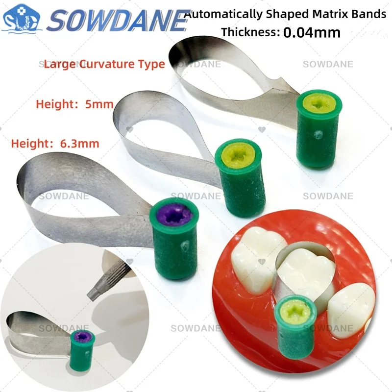 50pc/Box Dental Matrix Bands Steel Matrix Double-Side Contoured Anatomically Shaped Matrix Bands for Dentistry with Tool