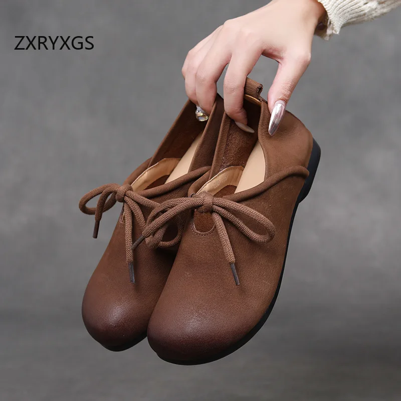 

ZXRYXGS 2025: верхняя обувь из воловьей кожи с внутренней и внешней поверхностью, обувь из натуральной кожи на плоской мягкой подошве, удобная нескользящая повседневная модная обувь