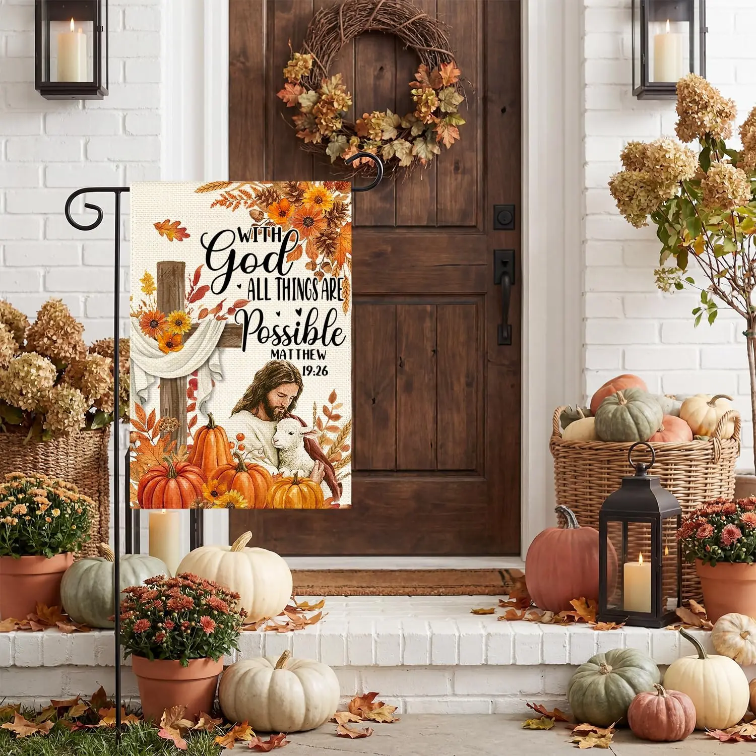 AVOIN colorlife Floral Fall Thanksgiving Garden Flag 12x18 Inch Outside yyi