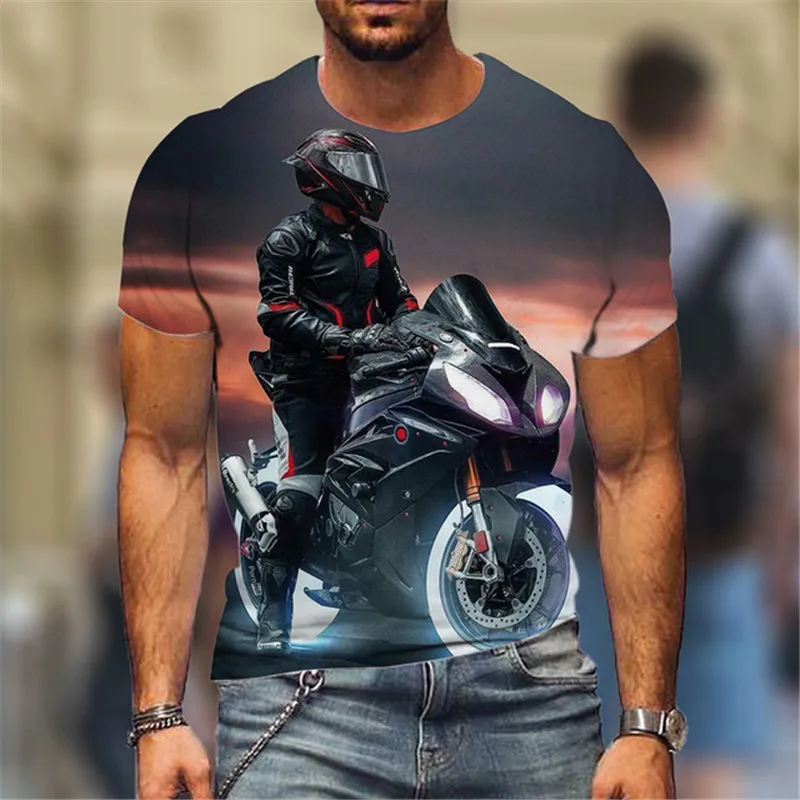 Fashion Street Motorcycle Men T-Shirts Hot Selling Locomotive Pattern 3D Printed Short Sleeve Tees Moto & Biker Hip Hop Man Tops