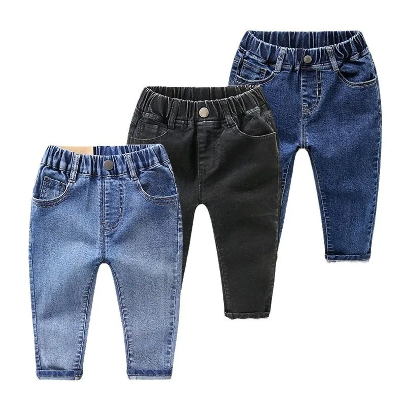 2023 frühling Herbst Kinder Jungen Hosen Denim Stretch Solide Vielseitige Kinder Jungen Hosen Tasche Lose Kleinkind Jungen Jeans