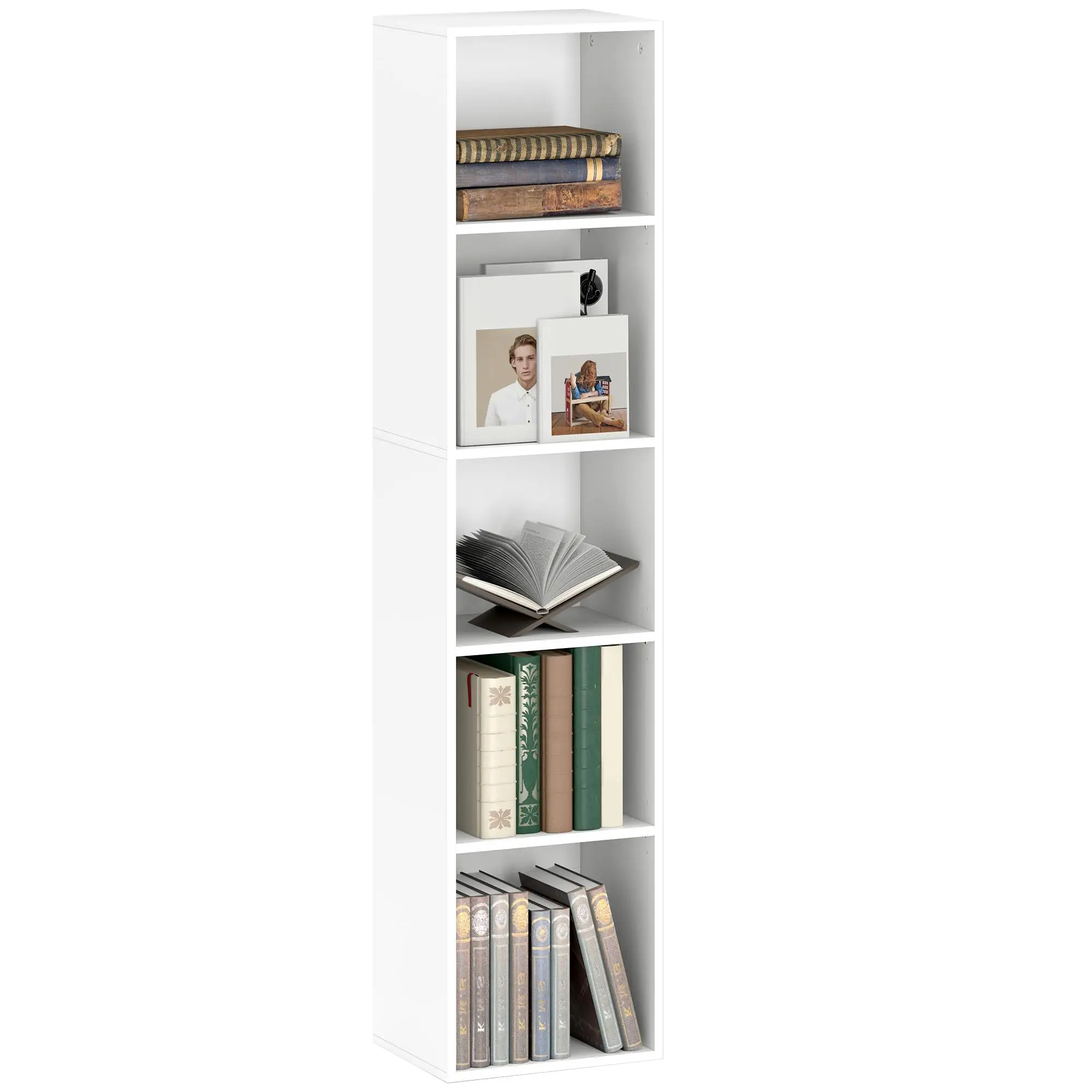 HOMCOM Bibliothèque 5 niveaux Blanc 30x24x133,5 cm avec 3 niveaux réglables pour salon chambre
