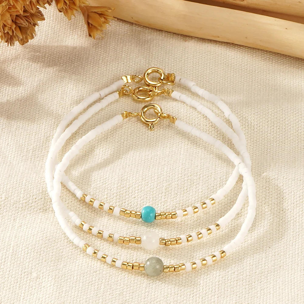 Rice bead bracelet Originality Monochrome Hand knitting Natural stone Adjustable Fashion Bohemia Simple Female Beaded bracelet