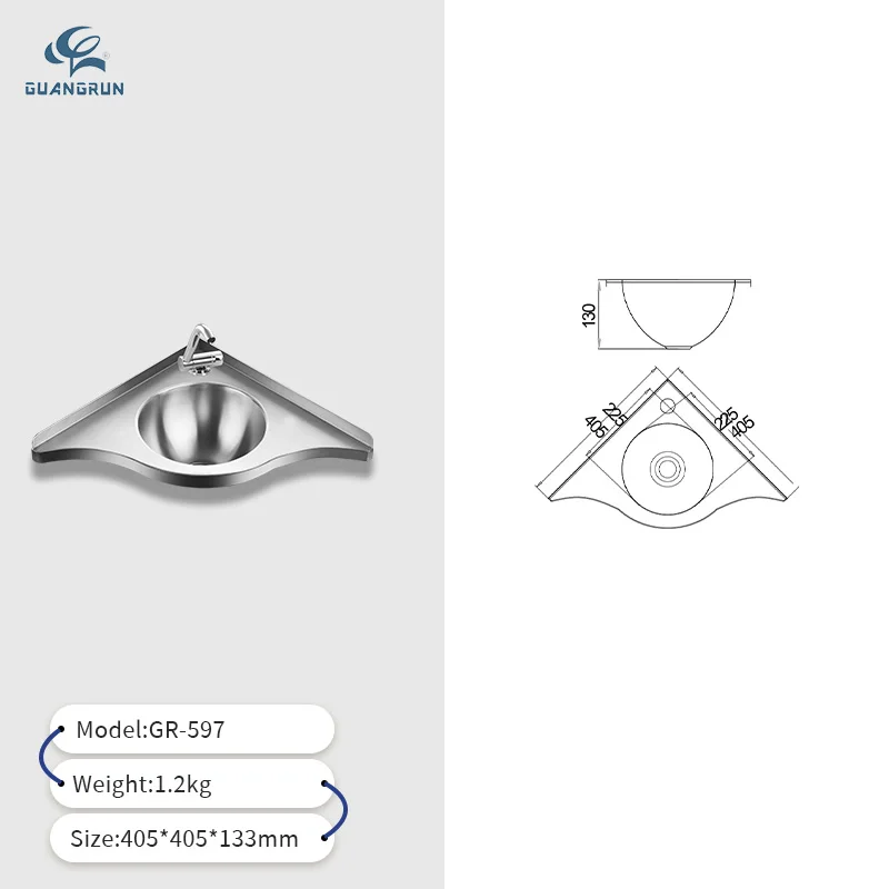 حوض غسيل زاوية من الفولاذ المقاوم للصدأ لـ RV متنقل قافلة مستشفى المدرسة المراحيض العامة ملحقات الحمام الخارجية #2