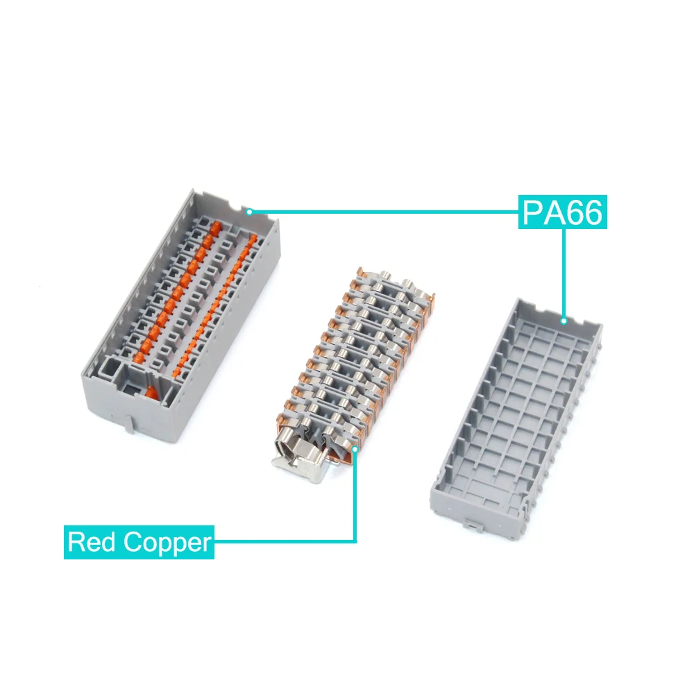 Elétrico Push-in Conector do Bloco de Terminais, Conectores Elétricos do Fio, PTFX, Fresagem e Ramificação do Fio Dispositivo, Montagem Em Trilho Din, 2,5mm