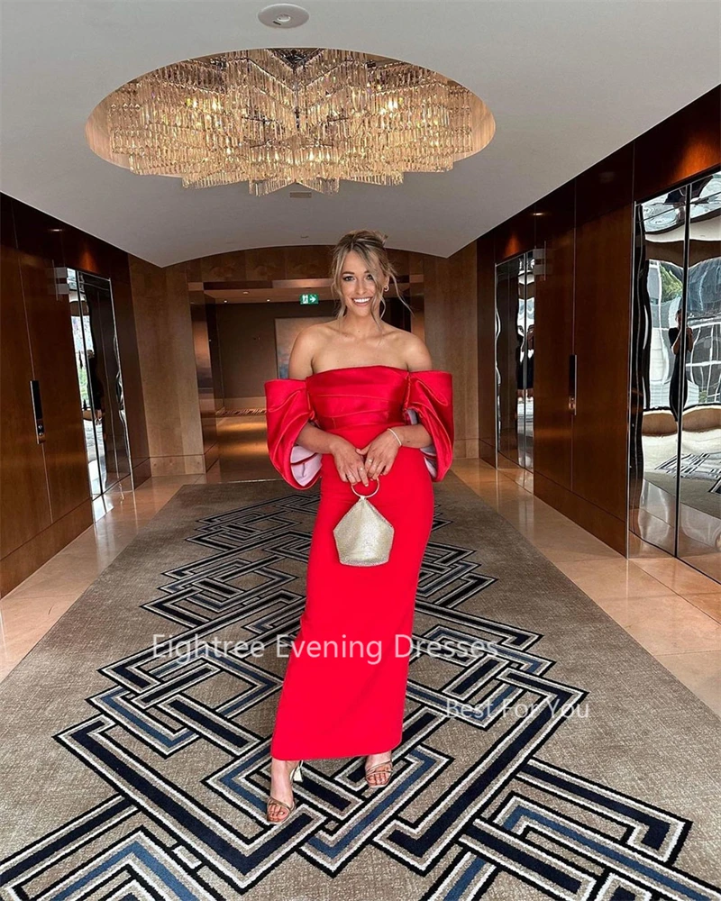 Eightree Charming Lady Red Prom Dress Mermaid Party Gown Ankle Length Women Evening Dresses Formal Occasion Gowns Off Shoulder