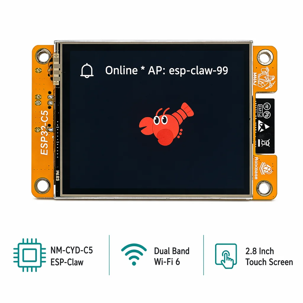 

NM-CYD-C5 Palm AI Agent Board with ESP-Claw for IoT Devices - 2.8" screen dual-band wifi ESP32-C5 support GPT, Claude, DeepSeek