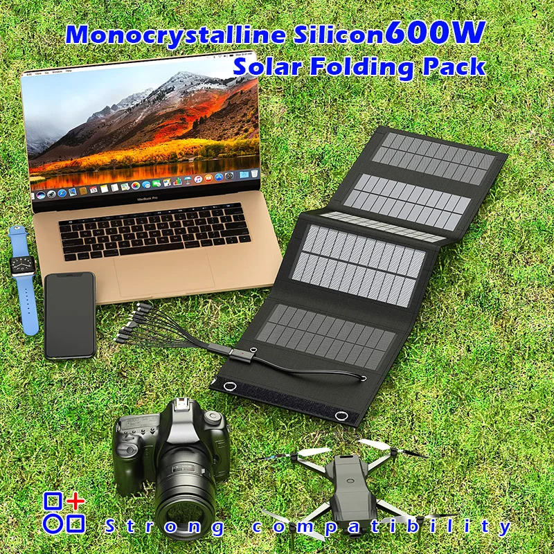 600W 5V Foldable Solar Panel Phone Charger 5V Solar Panels Plate USB  Solar Panels Power Bank for Cell Phone Camping Emergency