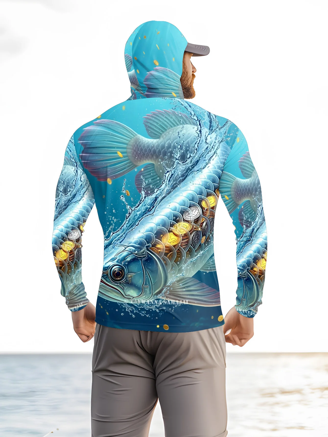 2026 Summer New Style Men's Long-Sleeved Shirt with 3D Small Fish Print for Sporty and Casual Wear Comfortable Soft Breathable image 3