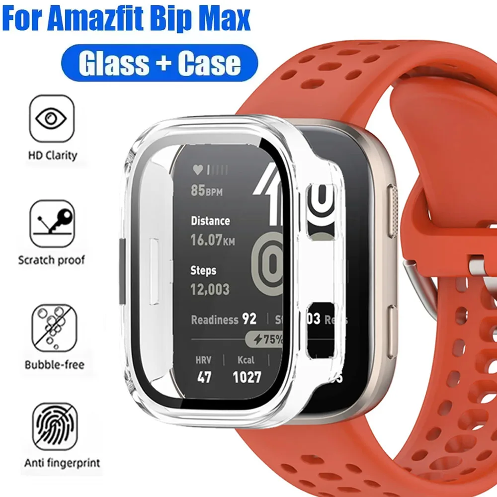 Glass+PC Case for Amazfit Bip Max Full Coverage Scratch-resistant Screen Protective Case for Amazfit Bip 6 Shell Cover Accessory