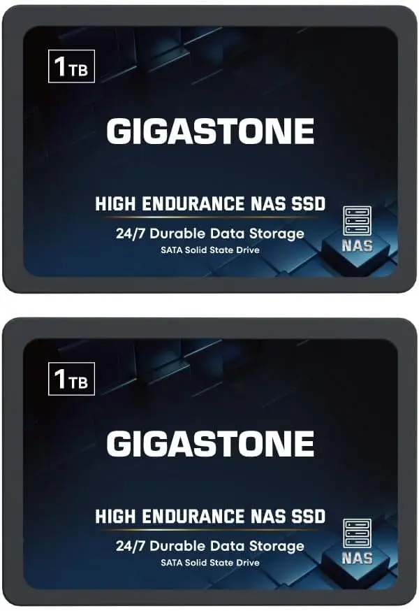 Gigastone 【NAS Certified】 1TB High Endurance SSD (2-Pack) Up To 550MB/s TLC Flash with SLC Caching 24/7 Reliable for Gaming/PC/NAS SSD 5-Year Warranty 2.5" SATA Internal Solid State Drives RAID Disk