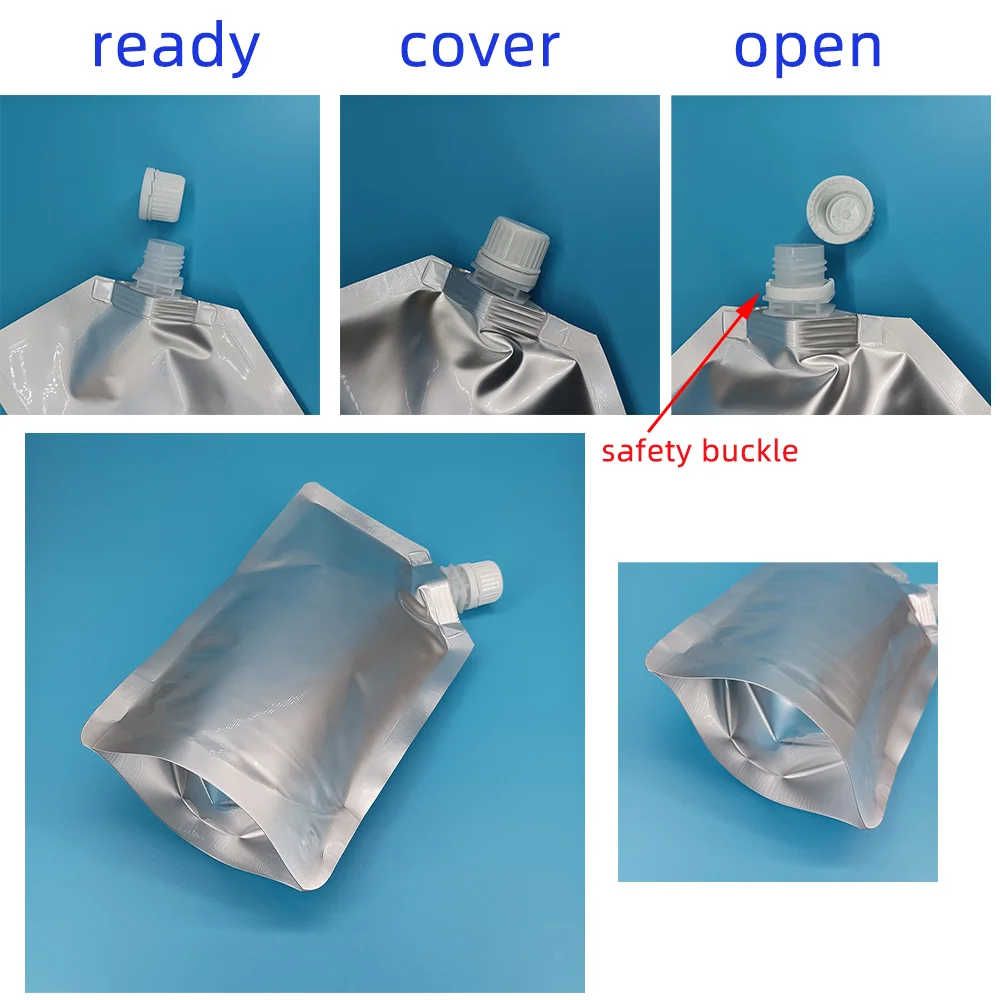 10 Pcs Plastic Bag Silvery Aluminum Foil Spouted Bags Liquid Stand Up Spout Bag High Temperature Retort Bag For Jam Soup Yogurt