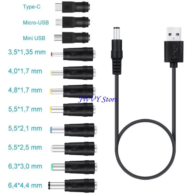 573A USB to 5.5x2.5mm Type C Micro USB Mini USB Plug Cord for Cellphone