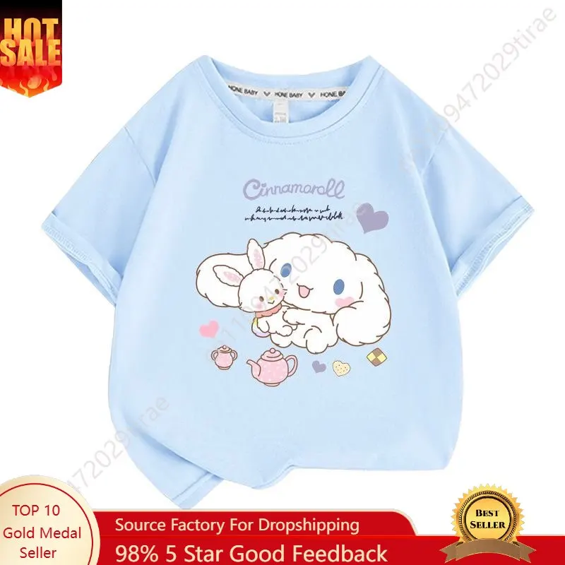 

Sanrio Yugui Dog Cartoon Printed T-shirt for Ren Pure Cotton Short Sleeve, 2026 New Stylish Versatile Parent Top