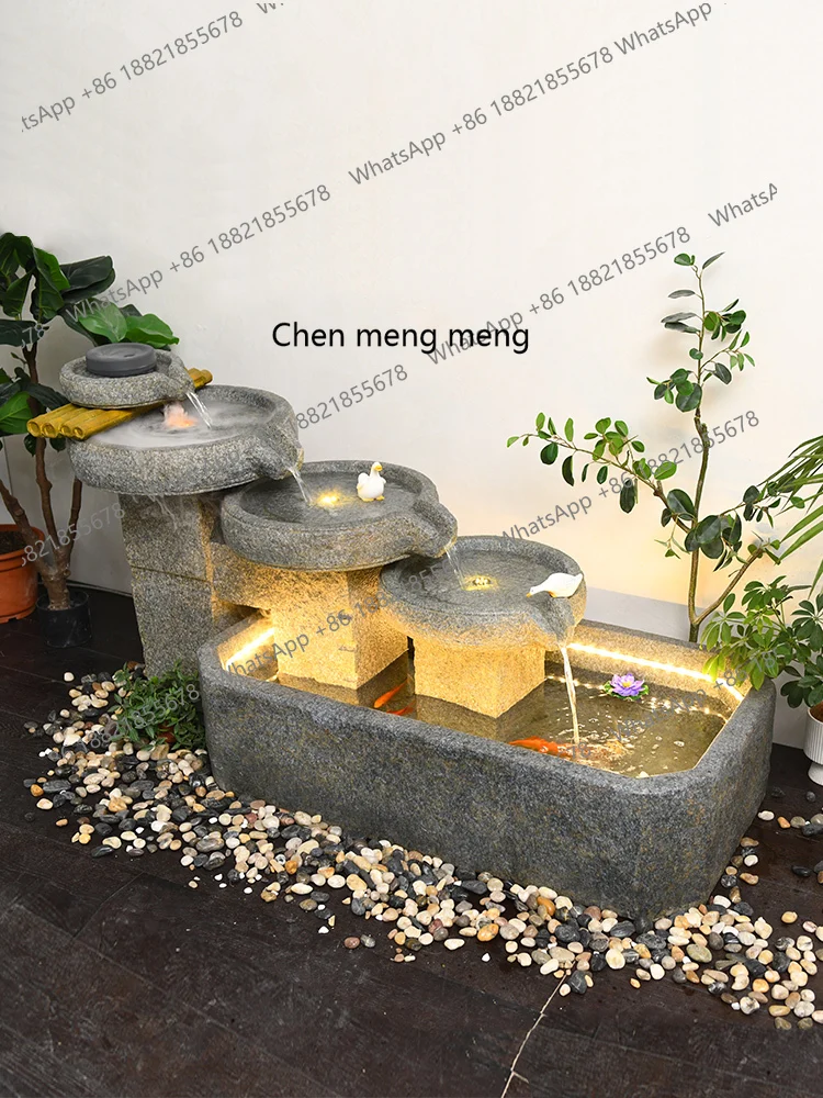Chinese stone grinding water fountain ornament living room balcony floor-to-ceiling fish pond landscape courtyard, decoration