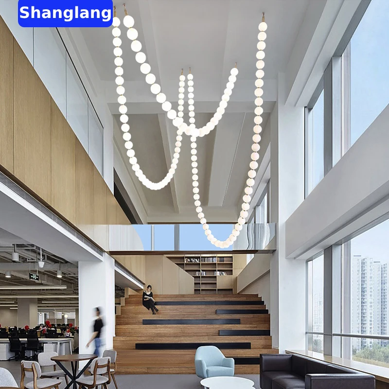 

Customized Post-Modern Chandeliers Nordic Luxury LED Pendant Lights Staircase Hotel Villa Engineering Lamps Glass Deco Ligting