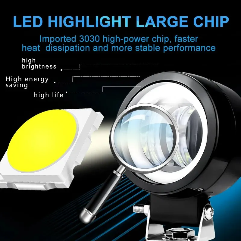12V 24V Red Blue Yellow Work Light Round Angel Eyes LED Light Bar Portable Spotlights Motorcycle Car Offroad Driving Fog Lamp