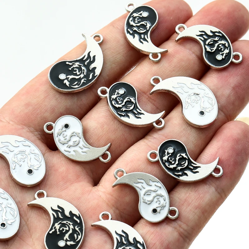 New 10pairs Mixed Tai Chi Bagua Alloy Charms Black White Pendant DIY Necklace Bracelet For Jewelry Making Accessories