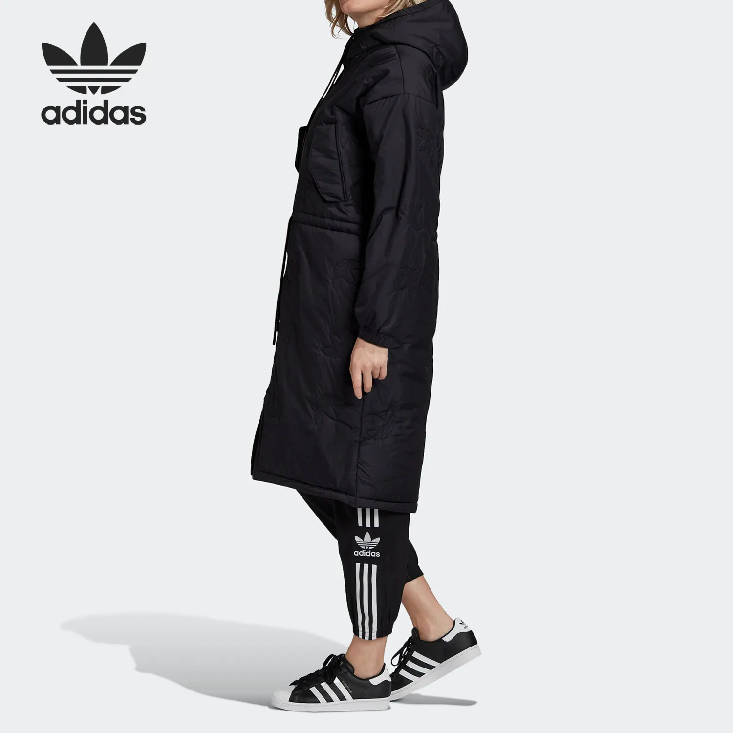 Adidas genuine clover TREFOIL printed logo women's drawstring cotton jacket GD2525