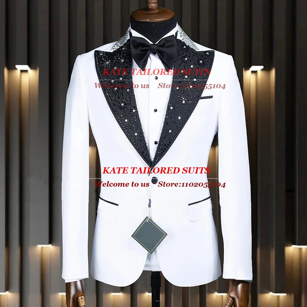 

Tailore-Made Men's Suit Jacket Plus Size Black Peaked Lapel Blazer Regular Goom Wear Tuxedo Pieces Single Breasted Beaded Coat