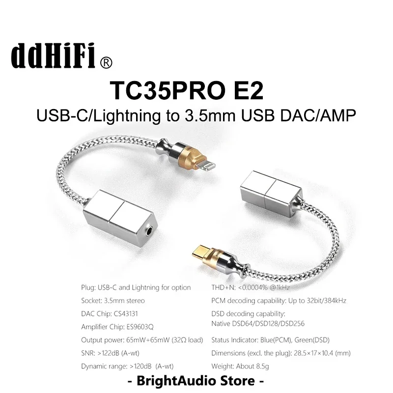 DD ddhifi TC35Pro M2 / TC35Pro E2 USB DAC AMP dongle ประเภท C/ฟ้าผ่าเป็น3.5มม. ชิป ES6903Q CS43131 PCM384 DSD256