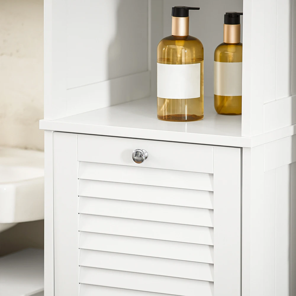 SoBuy BZR124-W Hochschrank mit ausklappbarem Wäschesack Badezimmer Schrank Badschrank schmal Wäscheschrank Badregal – Detail 13