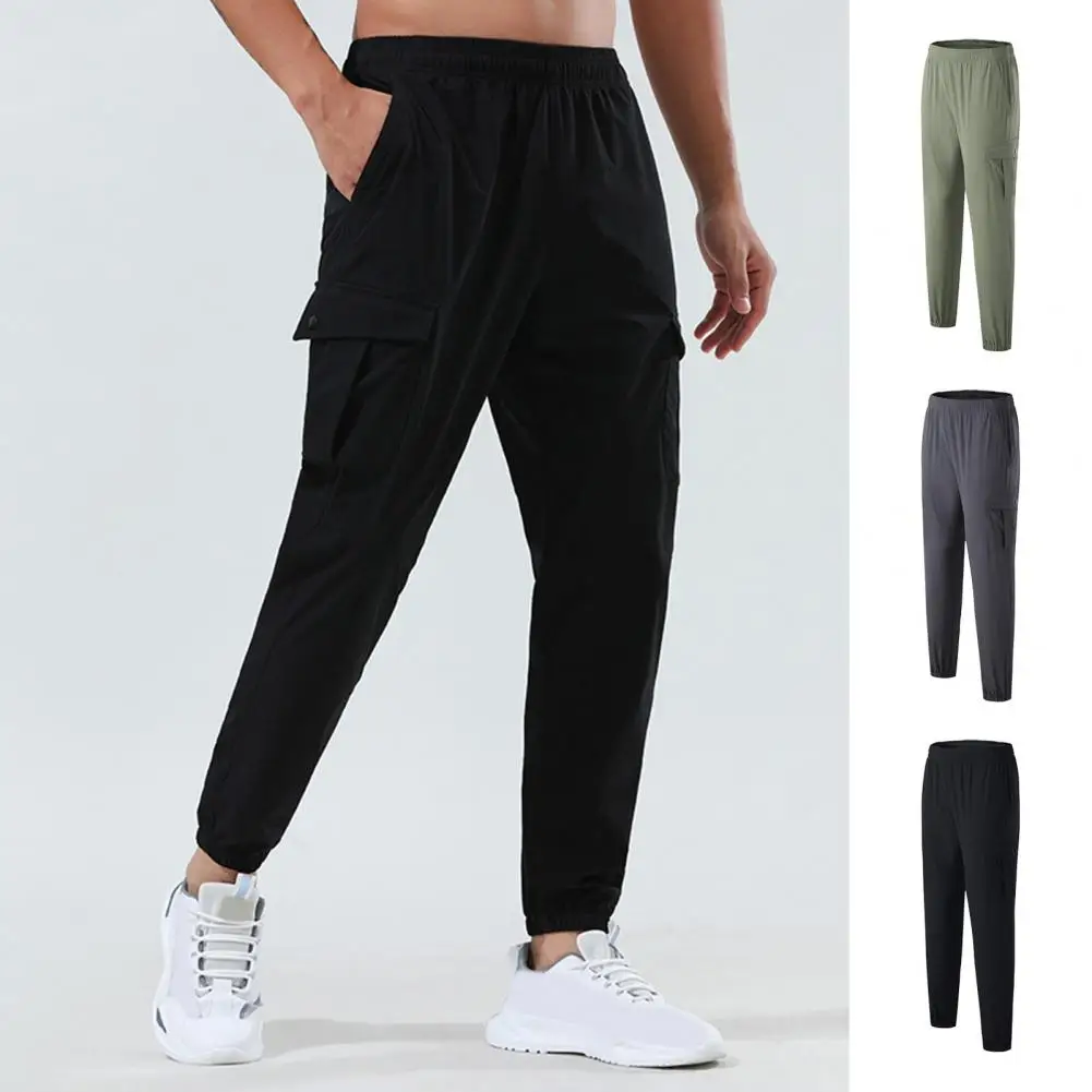 

Loose Fit Men Pants Quick-drying Men's Elastic Waist Sweatpants with Pockets for Daily Wear Gym Loose Solid Color Stretchy