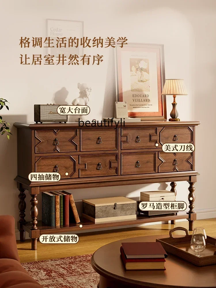 

V cqyAmerican Living Room Solid Wood Chest of Drawers Wall Locker Retro Bedroom Chest of Drawers Entrance Cabinet