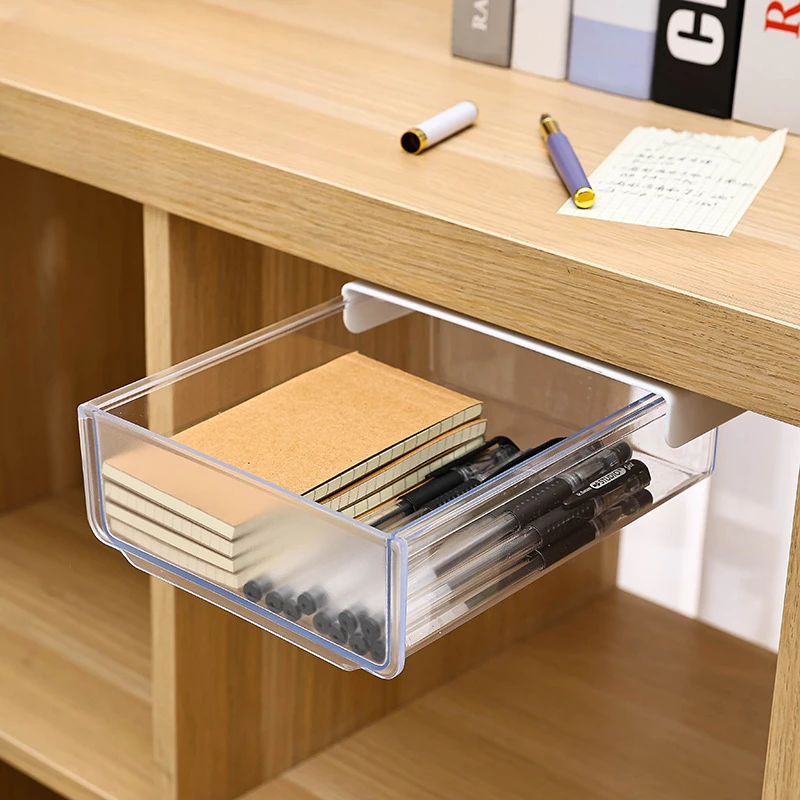 Undertable Drawer Storage Box Hidden Hanging Bedroom Dormitory Office Table Pasting Non Punching Table Bottom Sorting