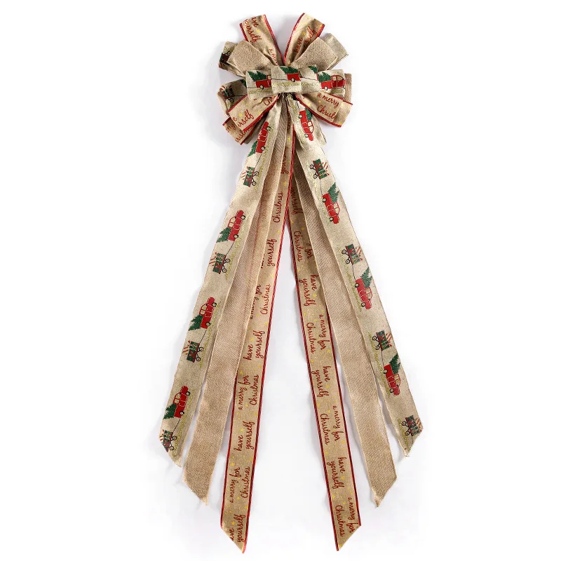 

Christmas Tree Top Imitation Linen Big Bow Plaid Snowflake Ribbon Christmas Bow Diy